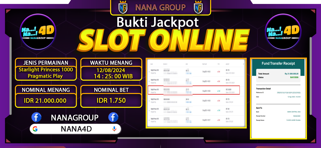 Bukti Kemenangan Besar Dibayar lunas Member NANA4D RP 21.000.000, 13 Agustus 2025