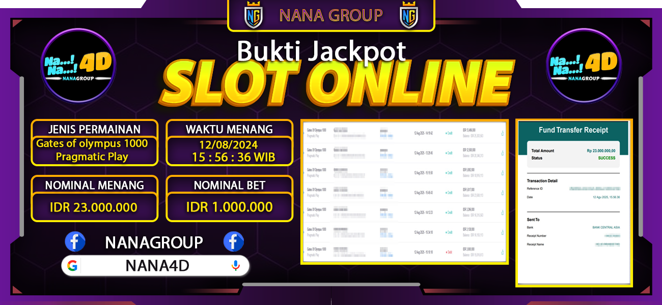 Bukti Kemenangan Besar Dibayar lunas Member NANA4D RP 23.000.000, 13 Agustus 2025